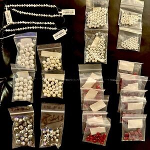 Lot of Various Beads - Silver and Deep Red